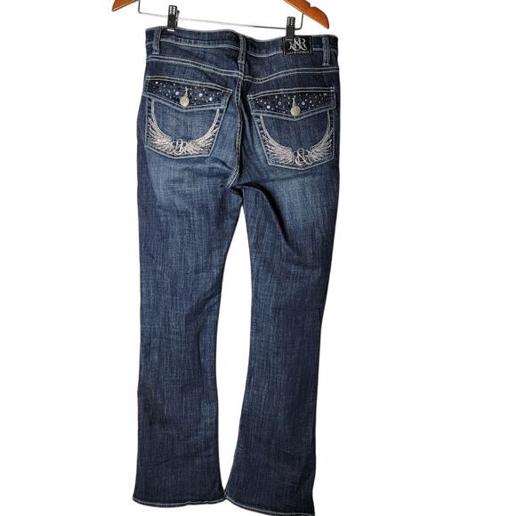 Rock & Republic Kasandra Jeans 12M Bootcut Blue Denim Mid Rise Studded Pockets - Picture 2 of 12